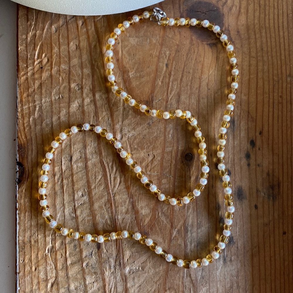 💛 925 Handmade Y2K Citrine Beads & Pearl Necklace